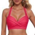 thumbnail image 2 of VNKIDY Womens Wide Strap Halter Neck Front Twist Ruched Solid Color Bikini Top Summer Beach Regular Fit Quick Dry Swim Bath Tops For Ladies Red M, 2 of 5