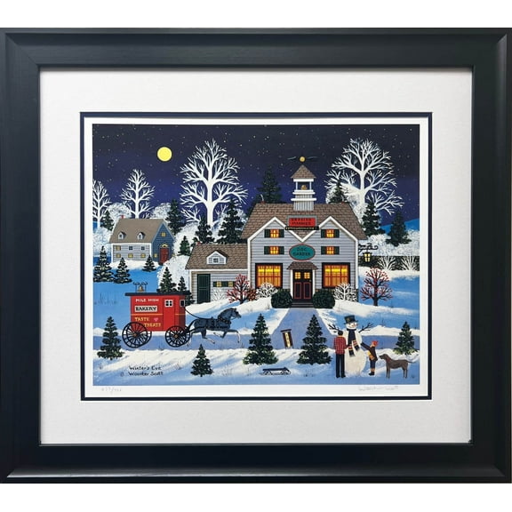 Jane Wooster Scott "Winters Eve" FRAMED ART Lithograph Hand Signed Bakery Doctor Generic