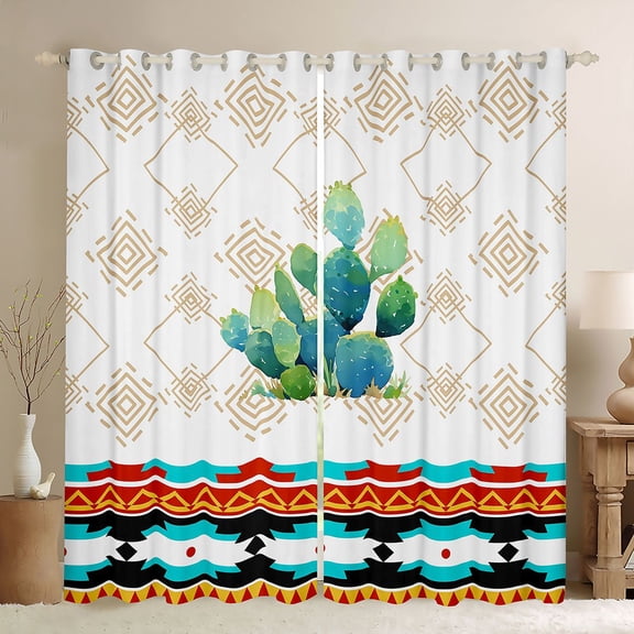 Manfei Western Cactus Blackout Curtains Set of 2 (52x84 Each), Farmhouse Aztec Curtain, Multicolor White