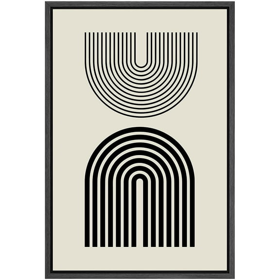 PixonSign Framed Canvas Print Wall Art Mid-Century Spiral Stripe Minimal Dark Arches Abstract Shapes Illustrations Modern Art Boho Decorative Chic for Living Room, Bedroom, Office - 16"x24" BLACK