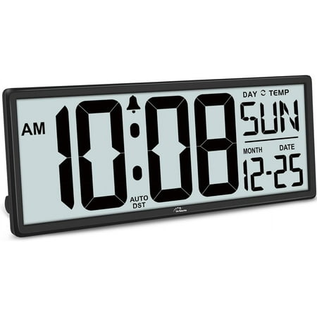 Backlight Digital Wall Clock Battery Operated - with Temperature and Date 14.5'' Large Digital Wall Clock, Easy to Read and Set, Auto DST…