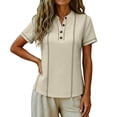 thumbnail image 5 of TGSLY Women's Henley Shirts Half Lightweight Button Down Solid Color Golf Tee Tops Dressy Short Sleeve Blouses with Contrast Stitch Trim XXL, 5 of 7
