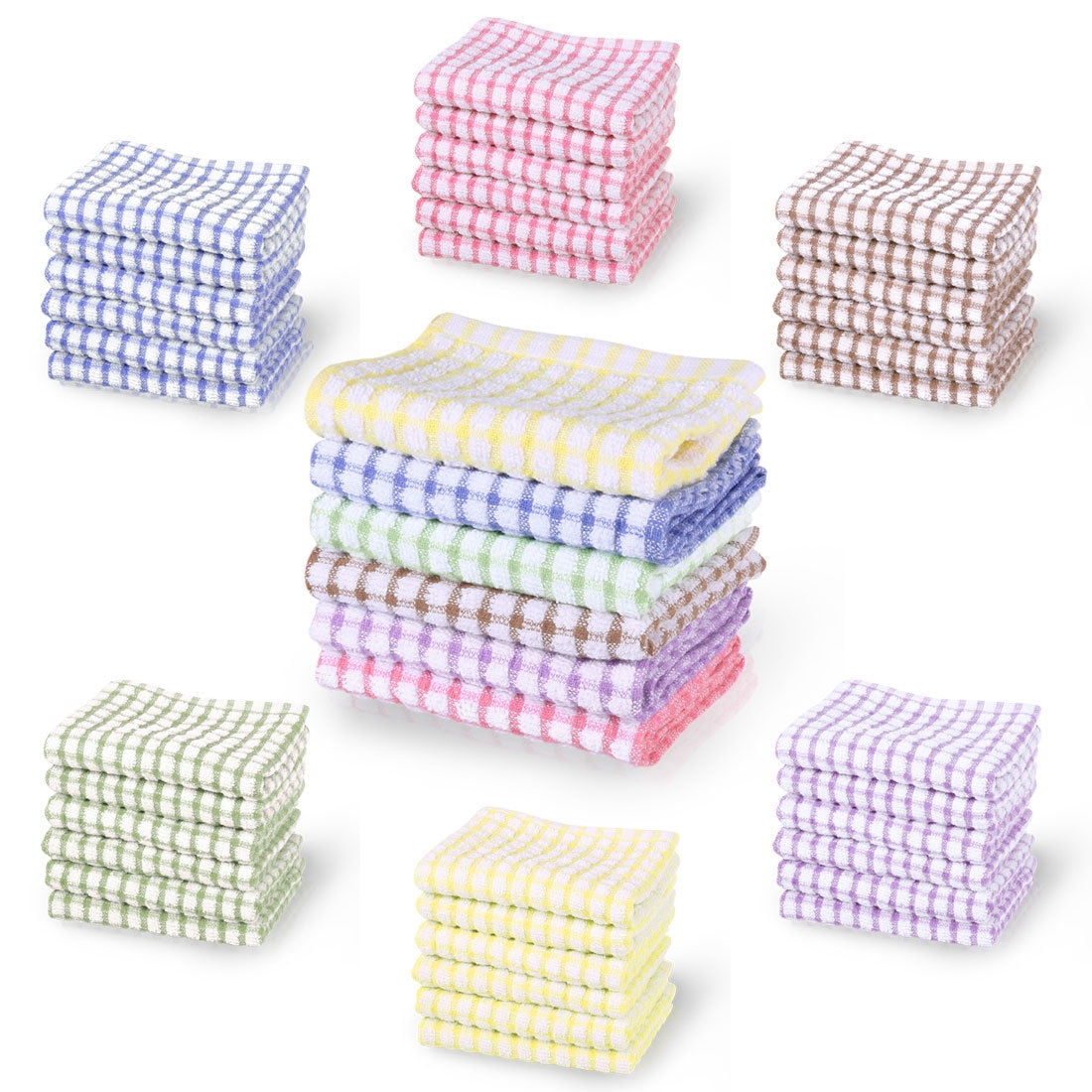 Unique Bargains 12-Pack Terry Cotton Kitchen Cleaning Cloths Towels Green