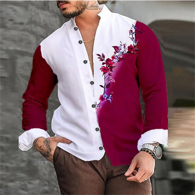 Camisas de hombre con patrones creativos y estampados florales, camisas de manga larga, suaves y cómodas, blusas casuales para exteriores para hombre