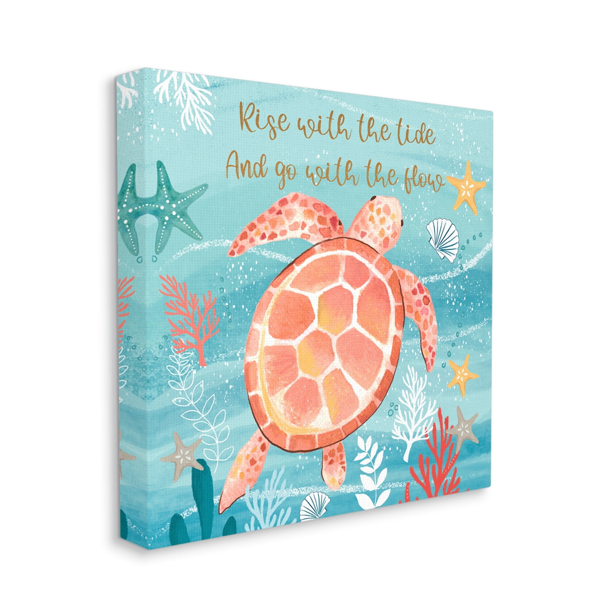 Stupell Industries Go With The Flow Sea Turtle Uplifting Message Graphic Art Gallery Wrapped Canvas Print Wall Art, Design by Sharon Lee