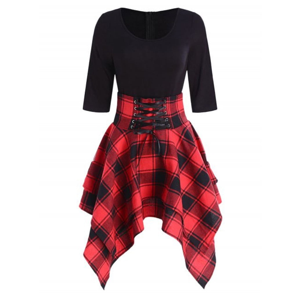 red tartan plaid women's dress