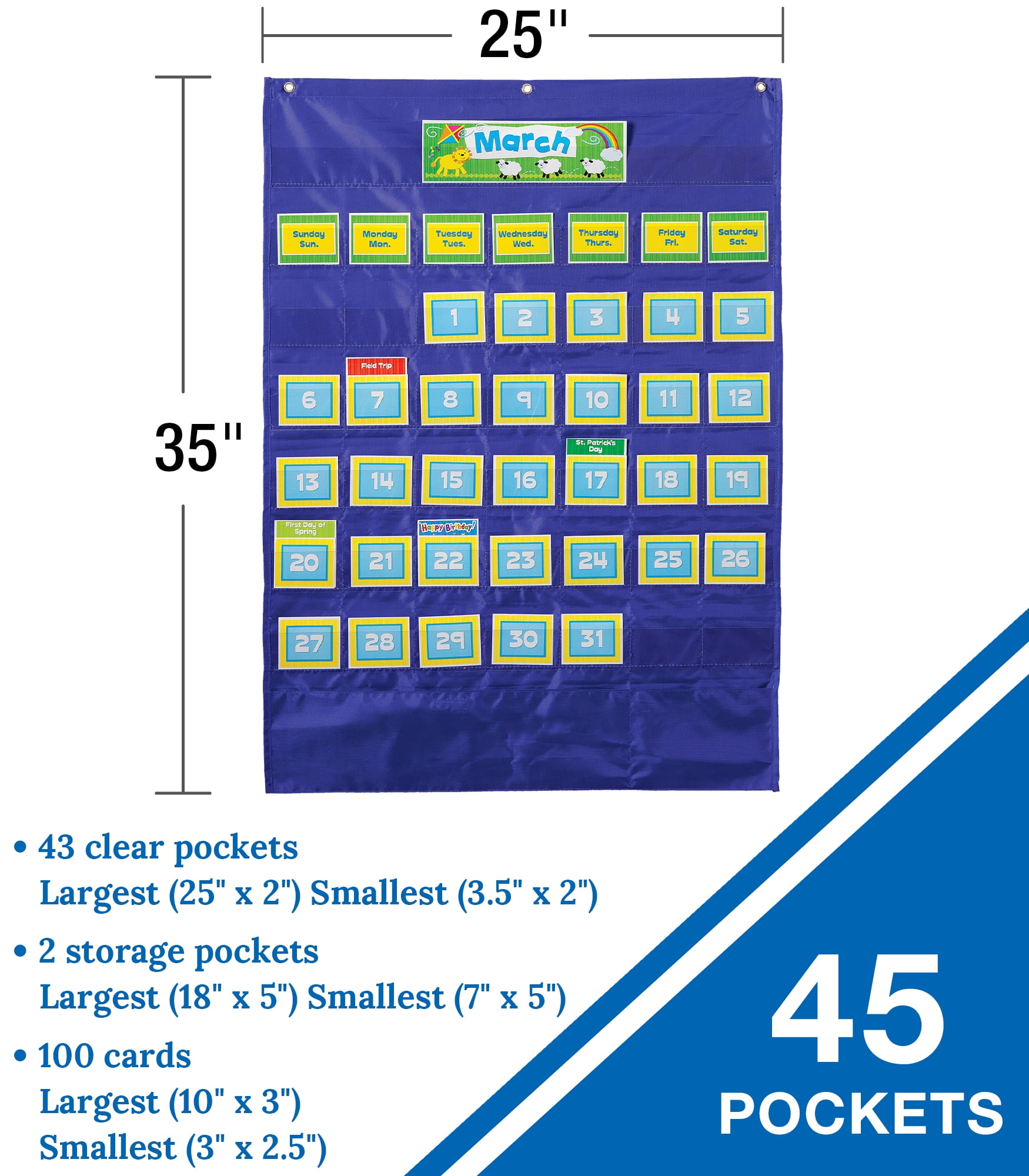 Carson Dellosa Deluxe Calendar Pocket Chart (101 items; 1 pocket chart, 100 cards)