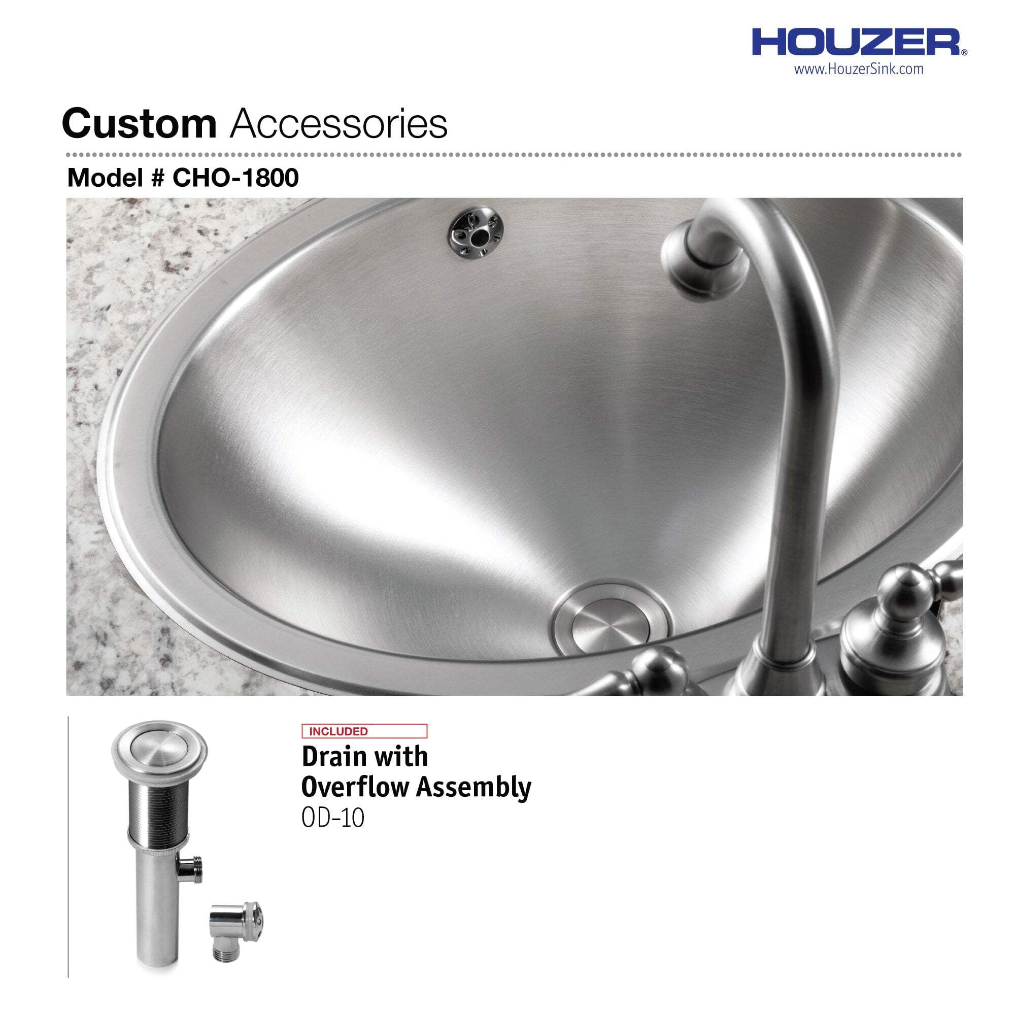 Houzer Opus 18 in Stainless Steel Undermount Single Oval Bowl Bathroom Sink with Overflow Assembly - CHO-1800-1