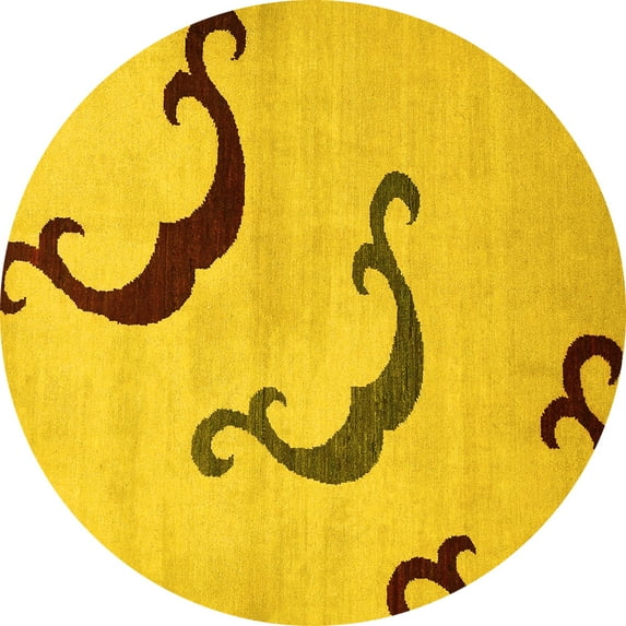 Ahgly Company Indoor Round Abstract Yellow Modern Area Rugs, 4' Round
