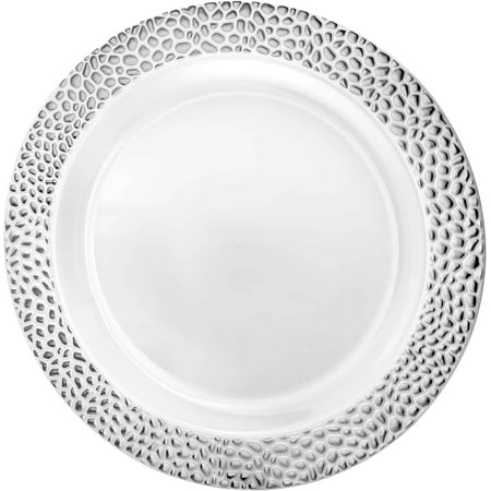 

EcoQuality 7.5 inch Silver Plastic Round Salad Plates Pebble Design – Elegant Disposable Dinnerware for Weddings Parties and Events – Durable Stylish and Reusable Tableware (90)