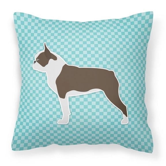 Carolines Treasures BB3744PW1818 Boston Terrier Checkerboard Blue Fabric Decorative Pillow