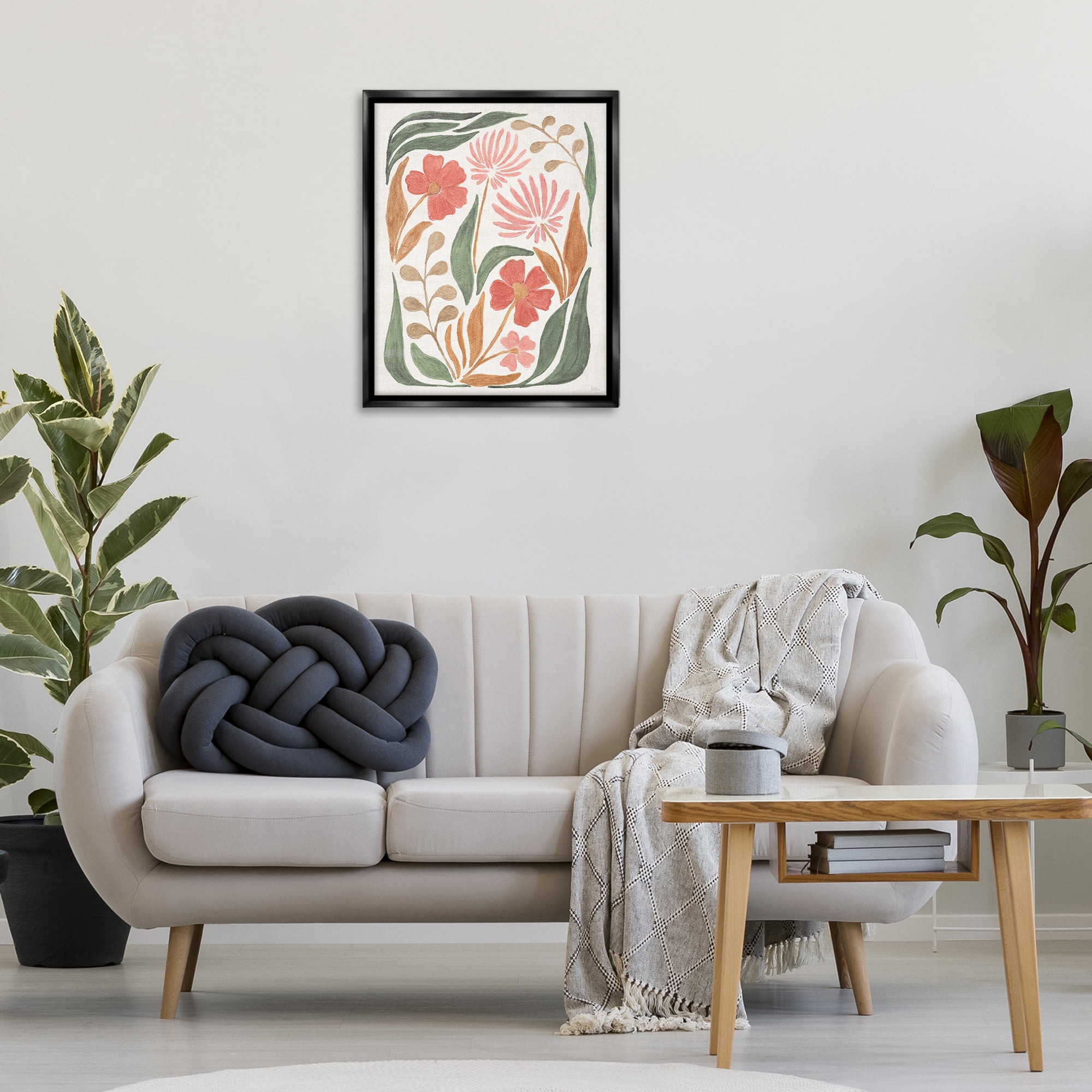 Stupell Industries Floral Abstract Pattern Botanical & Floral Painting Black Floater Framed Art Print Wall Art, 25 x 31