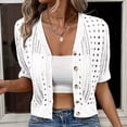 thumbnail image 5 of Sewkxo Women Crochet Cardigan Sweaters Lightweight Summer Boho Open Front Knit Shrug 1/2 Sleeve Beach Cover Up,White S, 5 of 8
