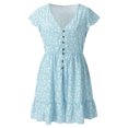 thumbnail image 4 of Prolriy Robes Printemps Été pour Femmes 2025 Robes d'Été à Manches Courtes à Fleurs Col en V Boutonnée Robes Courtes pour Femmes, Robes pour Femmes Bleu Ciel m, 4 of 7