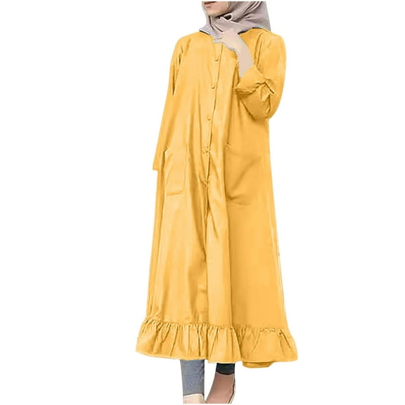 Women's Button Down Shirts Long Dress Long Sleeve Solid Casual Loose Blouses Dress Fashion Ruffle Dress with Pockets