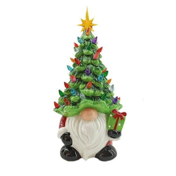 HILOGEL Lighted Christmas Gnomes Decorations, Faceless Old Man Ceramic Christmas Tree, Small Prelit Holiday Decor for Tabletop Home Room Table Office