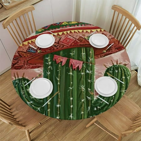

Ullo0ord Summer Cactus Round Tablecloth Fitted Table Cover Elastic Tablecloths Waterproof Outdoor Indoor Stretch Cloth Tablecover for Dinner Party Shower Western Cowboy Boots Boho 42 -46