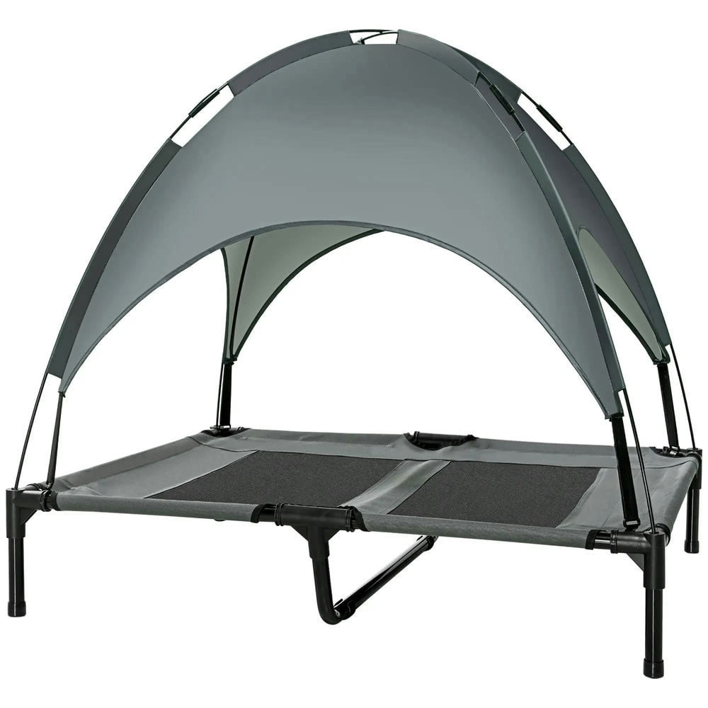 GVN Elevated Dog Bed with Removable Canopy, Outdoor Dog Cot with UV Protection Canopy Shade, Gray