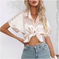thumbnail image 2 of Chbgutlmr Button down Shirts for Women Lapel Neck Stain Short Sleeve Blouses Business Casual Work Tops, 2 of 8