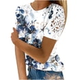 thumbnail image 1 of Birdeem Femmes Imprimé Col Rond Dentelle Ajourée Manches Courtes Chandail Amincissant Blouse T-Shirt Hauts, 1 of 1