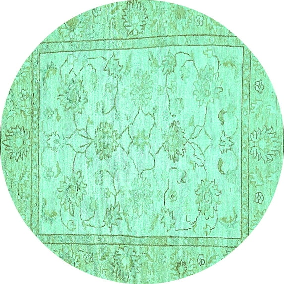 Ahgly Company Machine Washable Indoor Round Oriental Turquoise Blue Traditional Area Rugs, 6' Round