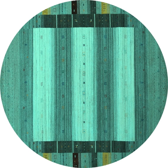 Ahgly Company Machine Washable Indoor Round Abstract Turquoise Blue Contemporary Area Rugs, 4' Round
