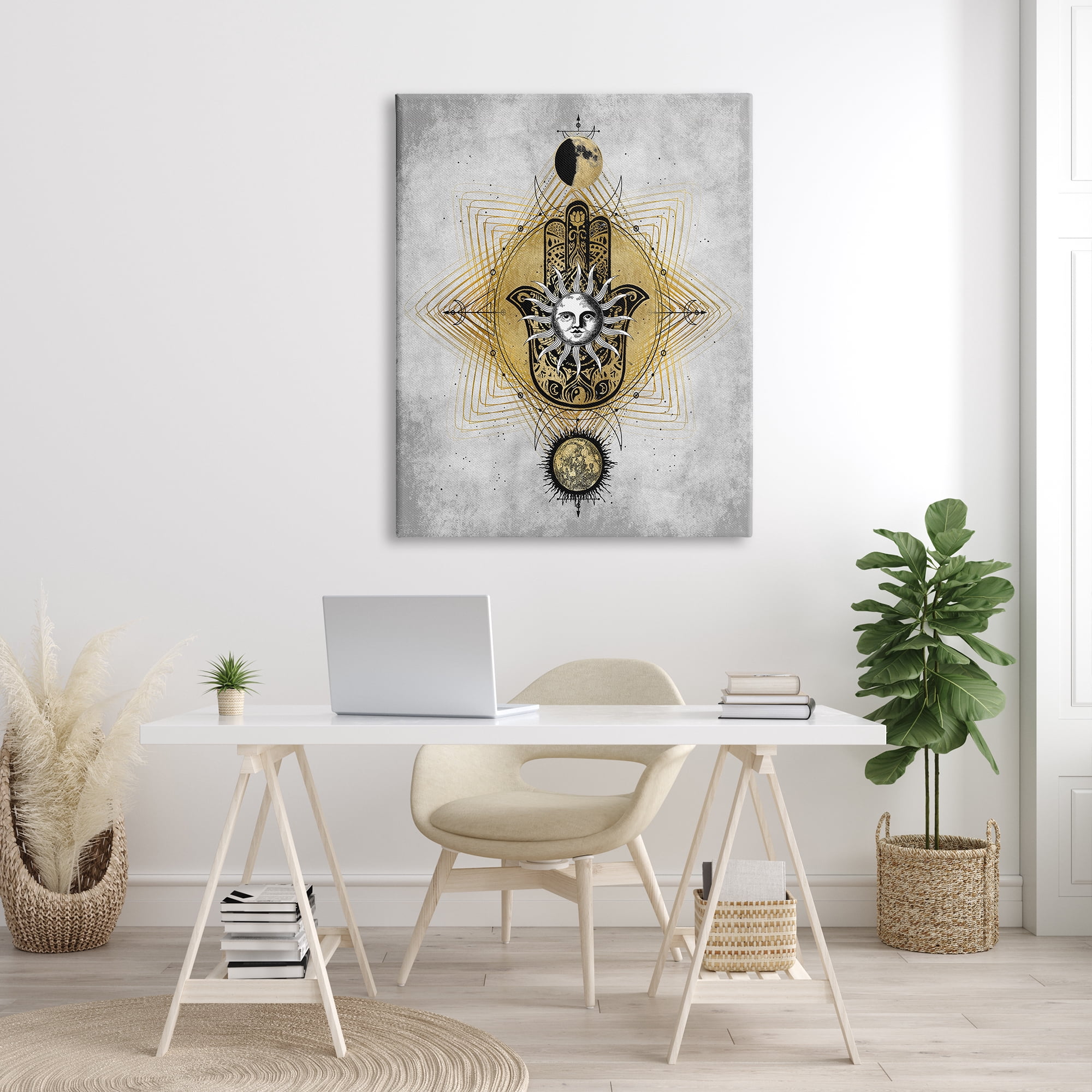 Stupell Industries Vintage Sun Patterned Hamsa Symbol Astrological Geometry, 36 x 48, Designed by Oliver Jeffries