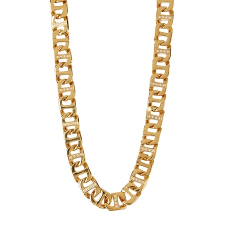 Arista Cubic Zirconia Diamonds Anchor Link Chain Men's Necklace in Gold Plated Stainless Steel, 24"