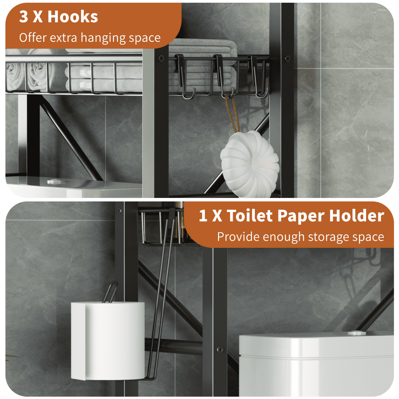 Capri Over The Toilet Storage, 4-Tier Freestanding Bathroom Shelf, above Toilet Space Saver Rack, Black