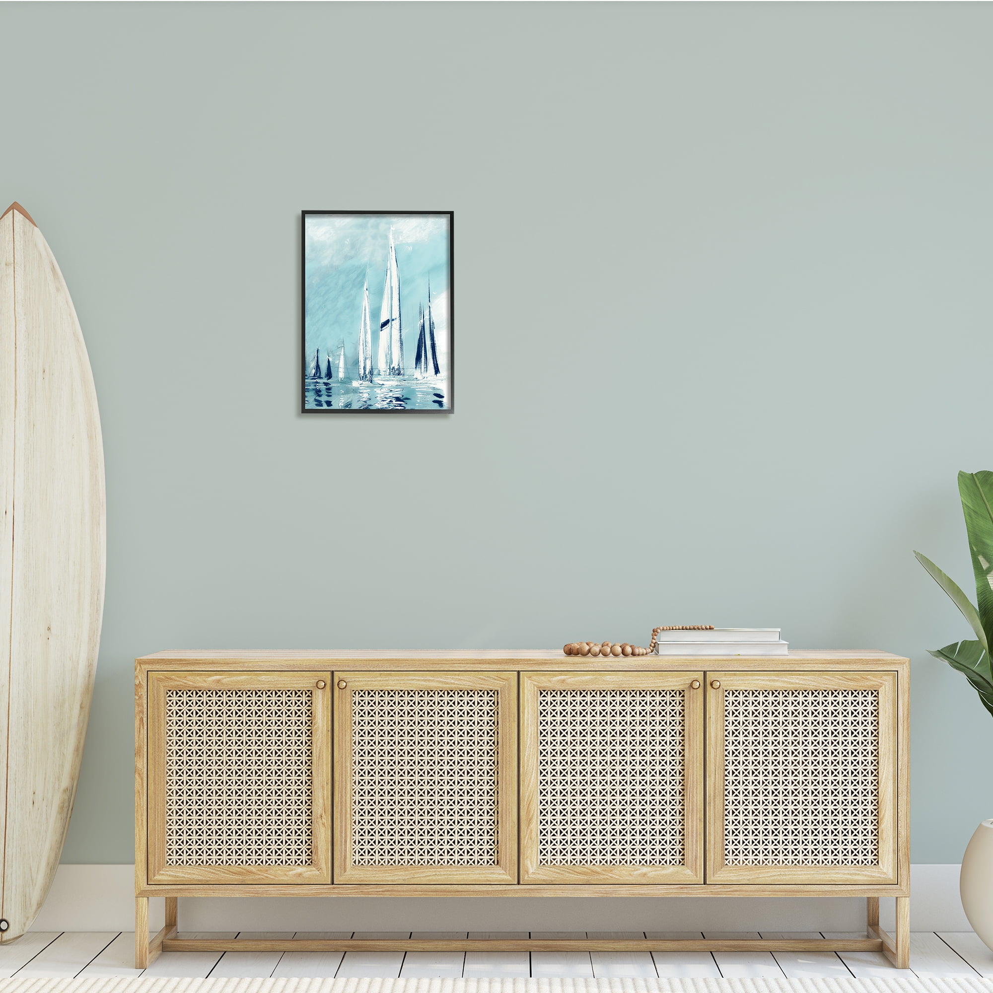 Stupell Indtries Abstract Nautical Row of Sail Boats Fluid Blue,16 x 20,Design by Dan Meneely