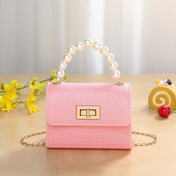 Bolso de mano infantil de PVC, monedero, bolso bandolera con perlas, cartera para mujer