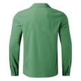 thumbnail image 5 of Wyobmus Mens Linen Button Down Shirt Plus Size Long Sleeve Cotton Casual Shirt Summer Vacation V Neck Collared Tops M-5X Green, 5 of 5