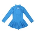 thumbnail image 4 of Sinleey Kids Girls Figure Ice Skating Mesh Splice Leotard Dress Dance Performance Costume Blue 6, 4 of 7