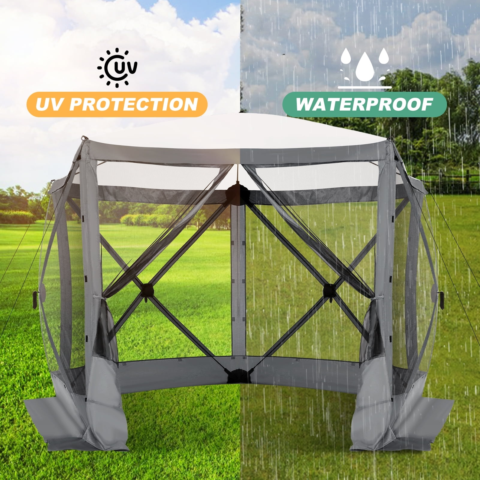 COBIZI 10x10 Pop up Gazebo Screen Tent Screen House for Camping,5 Sided Pop-up Camping Canopy Shelter Tent with Mesh Windows,Portable Outdoor Quick-set Hub Tent with Carrying Bag&Ground Stakes,Gray
