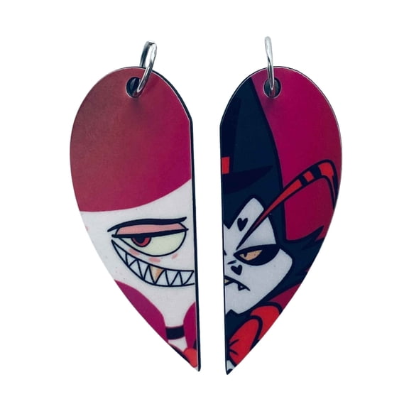 Husk and Angel Dust Matching Heart Necklaces Keyrings | Hotel Hazbin Couples or BFF Gift | Valentine's Day Gift for Him or Her