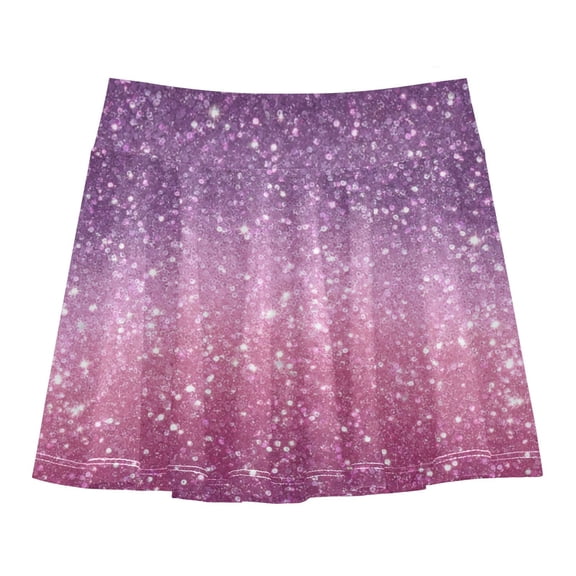 Girls' Skorts Elastic Waist Skorts with Inner Shorts Athletic Workout Shorts Skirts Pink and Purple Glitter Pattern Small