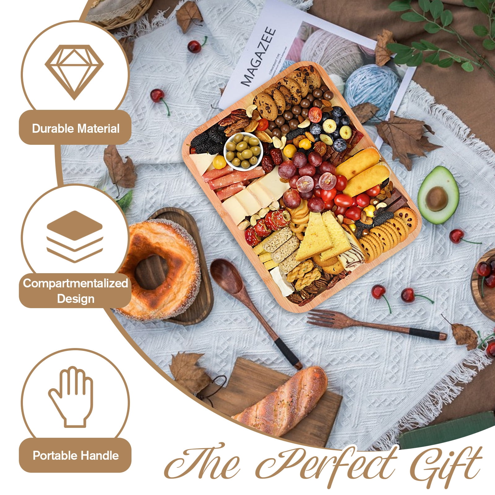GIRACOA Charcuterie Board with Clear Lid & Handle – 4 Cheese Tools Included, Compartmentalized Cutting Board for Parties, Travel & Picnics