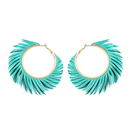 - Riah Fashion Bohemian Exotic Genuine Leather Geometric Statement Earrings