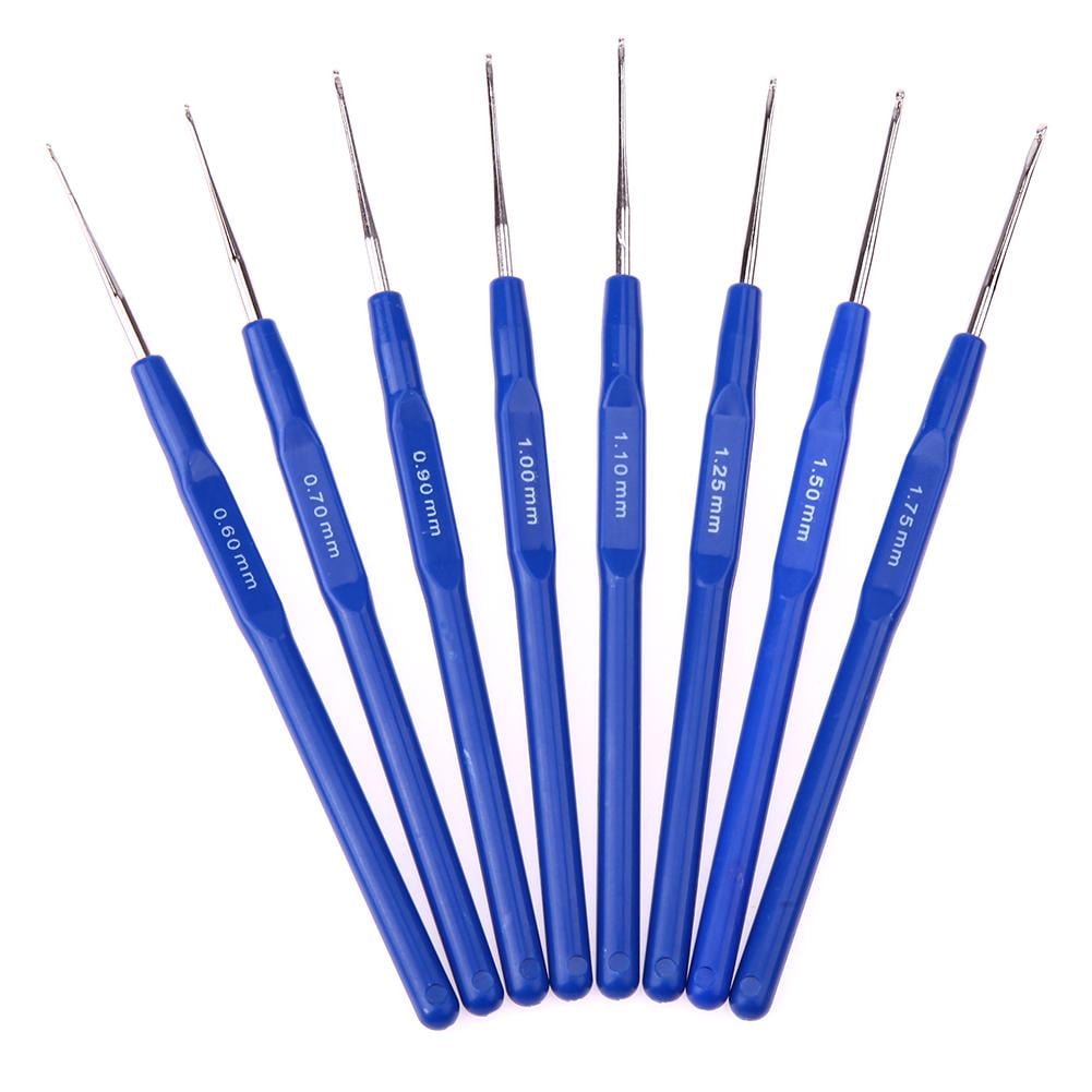  Katech 8 pcs Small Sizes Crochet Hooks DIY Yarn Weave Tools  Steel Crochet Needles Kit Lace Crochets Set with Blue Plastic Handle Marked Different  Sizes (0.6-1.75mm) for Fine Work, Lace Knitting