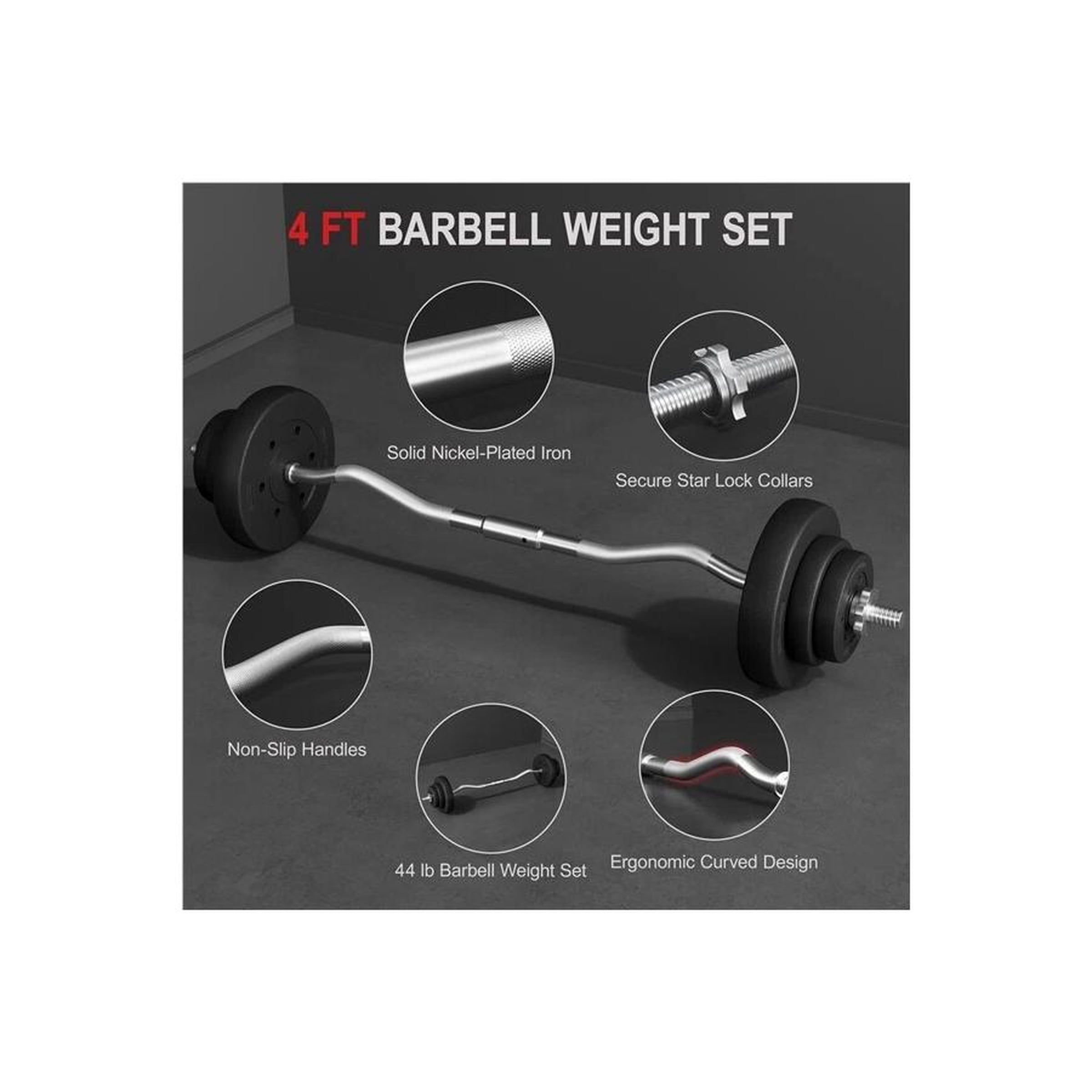 44lbs Weights Barbell Weight Set Olympic Curl Bar with Weights for Home Gym