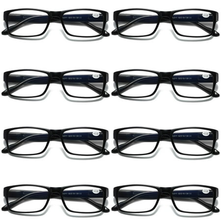 8 Pairs Mens Unisex Blue Light Blocking Reading Glasses Black Spring Hinge Readers +4.00