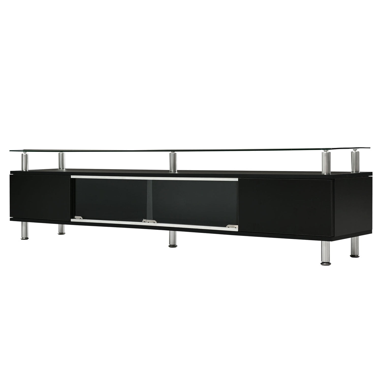 Kadyn TV Stand, Entertainment Center TV Console with Sliding Glass Door and Drawers for TV Up to 70", Black
