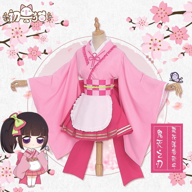 Demon Slayer Kochou Shinobu Kamado Nezuko Kanroji Mitsuri Kibutsuji Muzan Kimono Maid uniformes Cosplay disfraz envío gratis Gao Jinjia LED