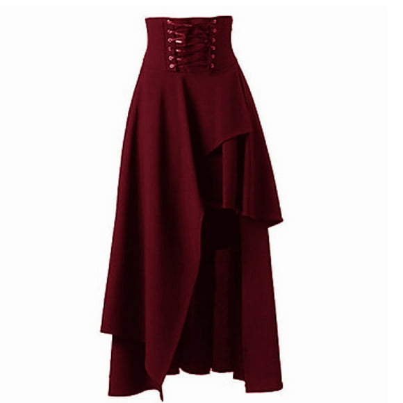 Faldas Para Mujer Falda Midi de Cintura Alta Con Pliegues Informales Punk Lisos Odeerbi ODB125282