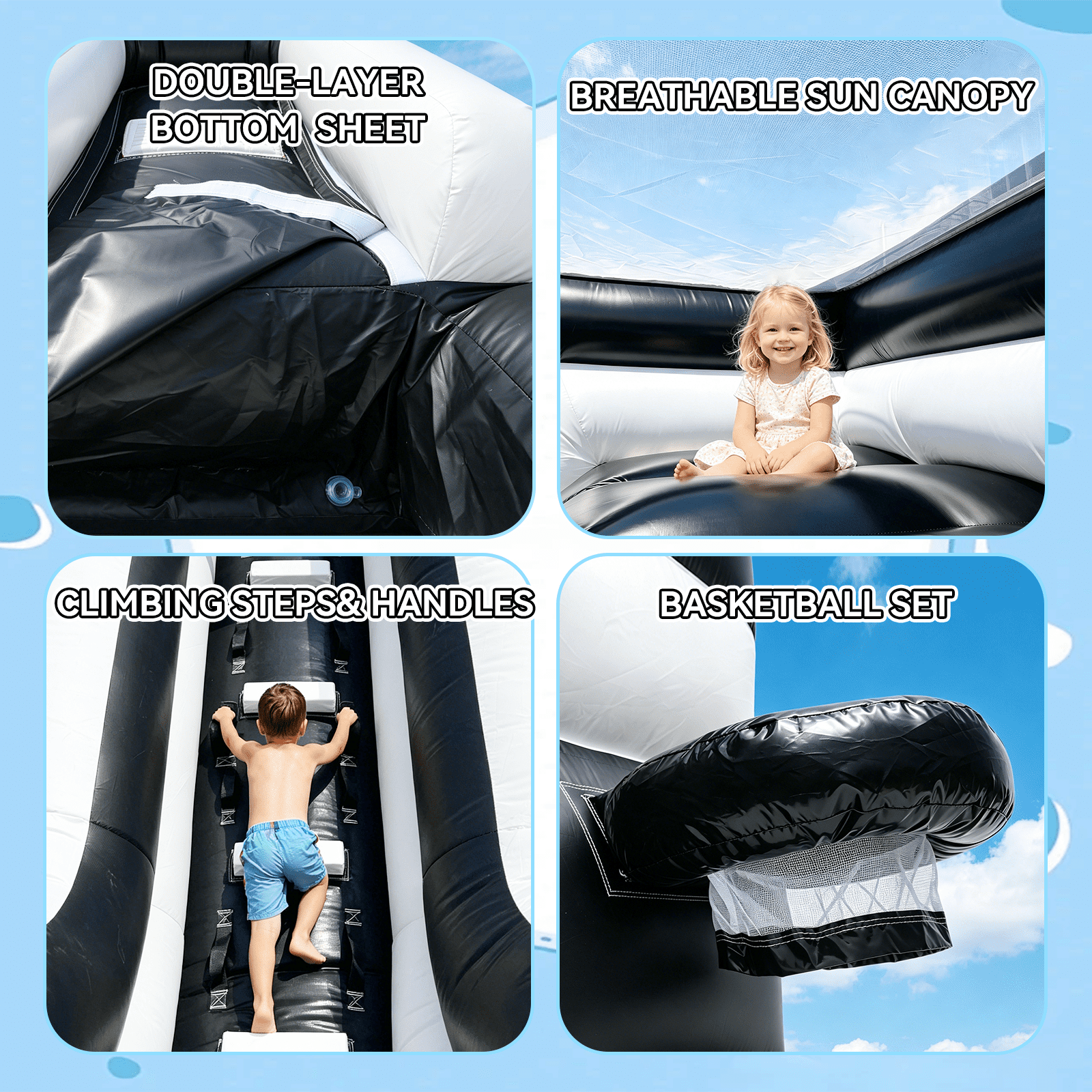 Vakiorn Commercial Water Slide 248.03x106.3x114.17 inch PVC Inflatable Pool with Blower Wet Dry Use Black