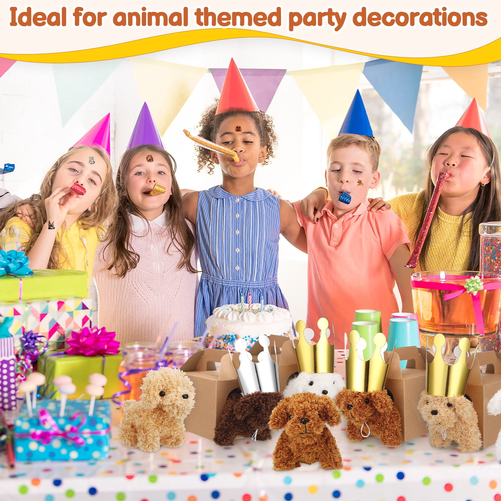 KABOER 100 Pcs Adopt A Puppy Party Favor Set, Mini Stuffed Animals Toy, Includes 20 Pcs Small Plush Dogs, Birthday Hats, Paper Boxes, Stickers and Adopt Cards for Party Supplies