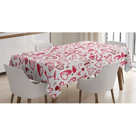 

Love Tablecloth Valentine Hearts Gatherings Engagement Honeymoon Arrow Doodle Style Print Rectangular Table Cover for Dining Room Kitchen Decor 60 X 84 Magenta Ruby White by Ambesonne