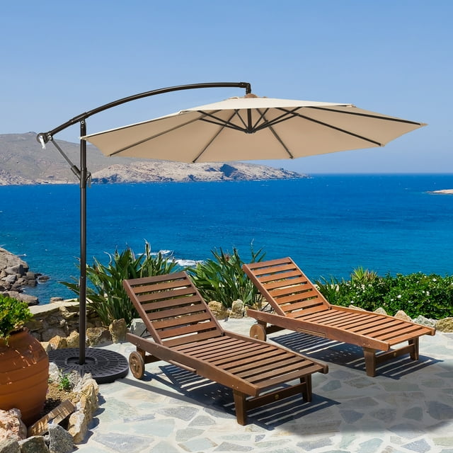 Gymax Parasol Déporté de Patio 10 Pi Cour Jardin Extérieur avec 8 Baleines Beige