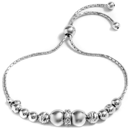 PORI Jewelers CZ Sterling Silver Diamond-Cut Graduated Ball Adjustable Bracelet