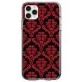 thumbnail image 1 of DistinctInk Clear Shockproof Hybrid Case for iPhone 13 Pro MAX (6.7" Screen) - TPU Bumper, Acrylic Back, Tempered Glass Screen Protector - Black Red Damask Pattern - Floral Damask Pattern, 1 of 2